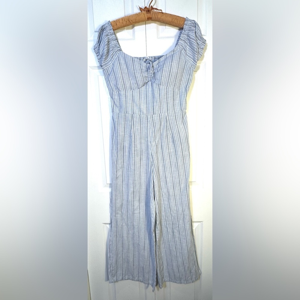Derek Heart Striped Smocked Wide Leg Jumpsuit Size M